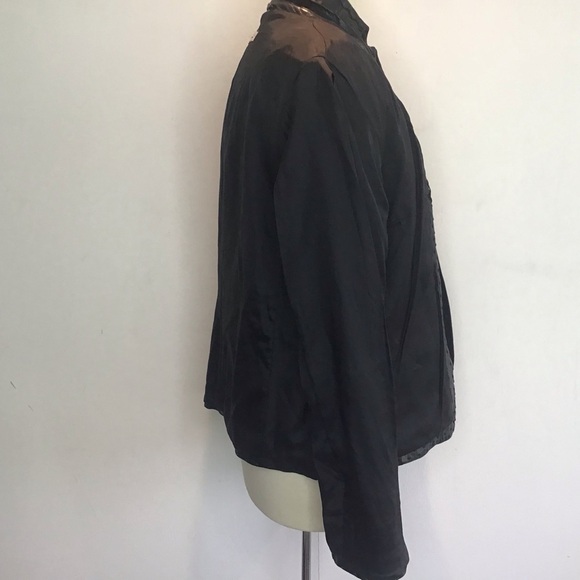 Rene Lezard black leather notched collar/zigzag stitching, 2 button blazer EU 42 - Picture 7 of 12